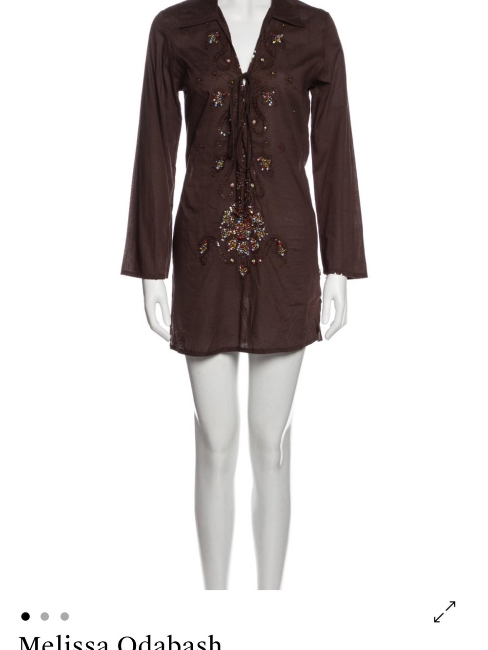 Melissa Odabash Brown Embellished Long Sleeve Tunic Dress